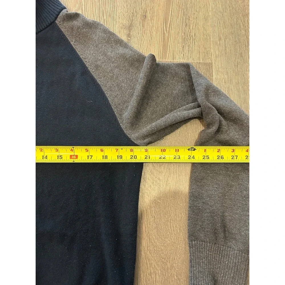 Banana‎ Republic Luxe Sweater Mens Medium Navy Blue Grey Full Zip Cardigan Mock